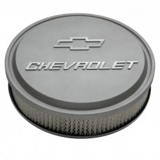 14" Air Cleaner Kit; Aluminum; Gray Crinkle; Raised Chevy and Bowtie Emblems