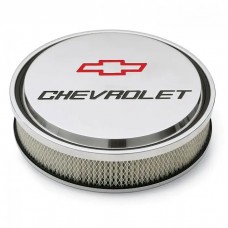 14" Air Cleaner Kit; Aluminum; Polished; Recessed Chevy and Bowtie Emblems