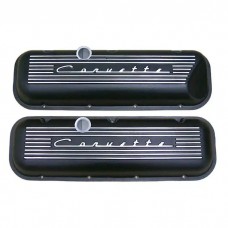 1965-1974 Corvette Valve Covers  Big Block Finned Aluminum With Power Brakes Black