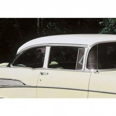 1955-1957 Chevy Side Glass Set, Installed In Lower Channels, Green Tinted, 2-Door Sedan