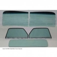 1947-1950 Chevy-GMC Truck Glass Kit-Two Piece Windshield, With Standard Rear Glass And Assembled Door Glasses-Chrome Frames, Green Tint