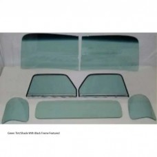 1947-1950 Chevy-GMC Truck Glass Kit-Two Piece Windshield, With Small Rear Glass And Assembled Door Glasses-Black Frames, Green Tint