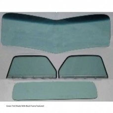 1947-1950 Chevy-GMC Truck Glass Kit-One Piece V-Bend Windshield, Standard Rear Glass And Assembled Door Glasses With Chrome Frames, Green Tint With Shade Band