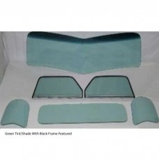 1947-1950 Chevy-GMC Truck Glass Kit-One Piece V-Bend Windshield, Small Rear Glass And Assembled Door Glasses With Black Frames, Green Tint With Shade Band