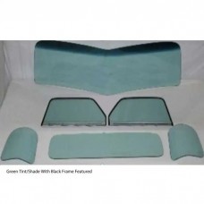 1947-1950 Chevy-GMC Truck Glass Kit-One Piece V-Bend Windshield, Small Rear Glass And Assembled Door Glasses With Chrome Frames, Green Tint With Shade Band