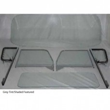 1955-1959 Chevy-GMC Truck Glass Kit, Small Back Glass-Vent Assemblies With Posts, Assembled Door Windows, Chrome Frames-Grey Tint With Shade Band