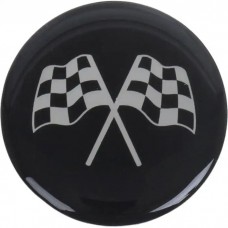 Wheel Spinner Emblem Set, With Crossed-Flags Design, 1-3/4'', Black